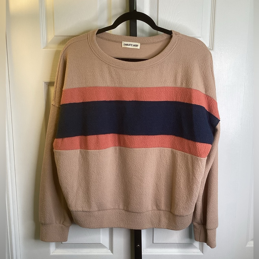 SALE - Charlotte Avery Tan Colorblock Sweatshirt, size Small, NWOT